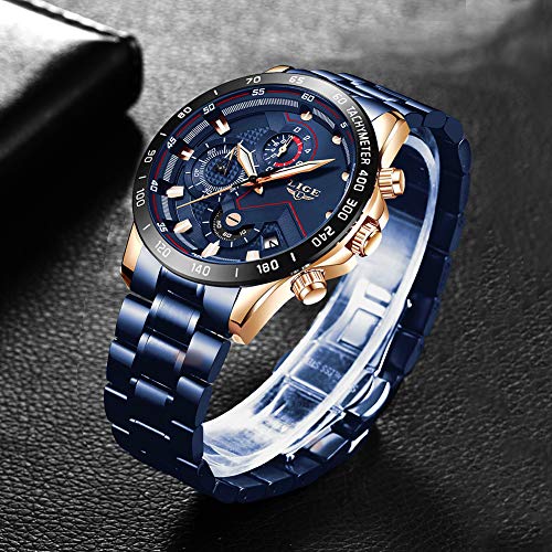 LIGE Relojes Hombre Moda Deportes Impermeable Analógico Cuarzo Acero Inoxidable Militar Azul Reloj Pulsera para Hombre - Imagen 4