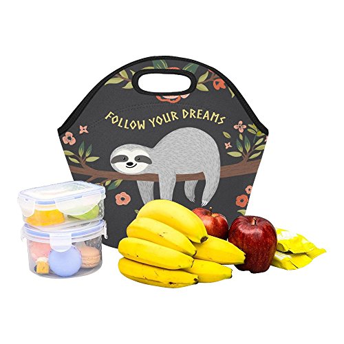 Interestprint Insulated Lunch Tote Bag Cute Baby Sloth Reusable Neoprene Cooler, Follow Your Dream P - //coolthings.us