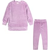 Kids Tales Little Girls Velour Sweatsuit 2Pcs Velvet Round Neck Sweatshirt + Sweatpants Fleece Pullover Jogger Outfits Set