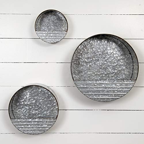 Everly Hart Collection Galvanized Metal Round Hanging Pocket Bins, Set of 3 Decor or Wall Art