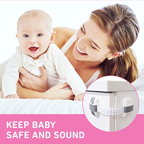 Child Safety Cabinet Locks [6 Pack] |Child Proof Safety Lock with Double-Finger Press Design and Adjustable Strap |Latches to Baby Proofing Cabinets, Drawers, Toilet Seat and Fridge - Thumbnail 6