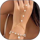 Dainty Gold Ring Bracelets Hand Chain Adjustable Beaded Pearl Finger Ring Slave Bracelet Crystal Zircon Hand Chain Bracelet Jewelry Presents for Women