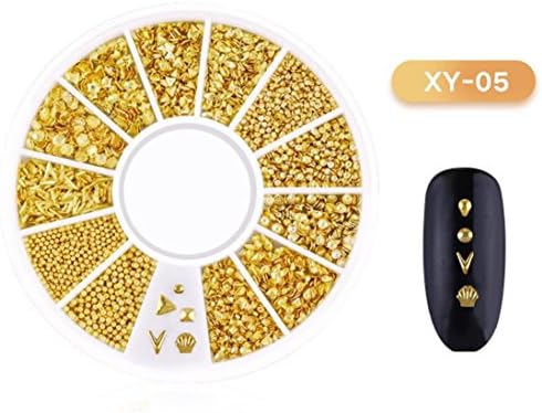 Nail Beads Rhinestones Stone Resin Gold Metal Studs Irregular 3D Decoration Colorful Nail Art with Wax Pen Rhinestone Picker Easily Picking Up Tools (E)