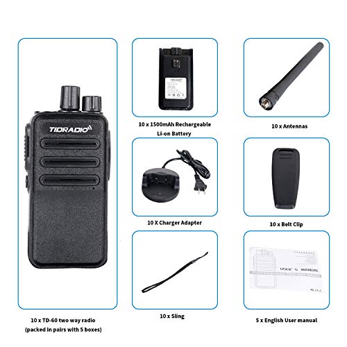 TIDRADIO TD-60 2 Way Radio FRS Walkie Talkies Rechargeable Two Way Radios Long Range Walkie Talkies 16 CH VOX Small UHF Radio with Emergency Alarm Channel Lock (10 Pack) - Thumbnail 6