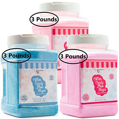 The Candery Cotton Candy Sugar FLoss 3lbs 3 Pack Premium Flavors (Strawberry,Cherry,Raspberry)