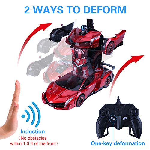 Transformer RC Car, Remote Control Car, 14" Electric Radio Controlled Cars Toys for Kids, Hand Control/One Key Transforming Robot, Cool Sound Light,3 4 5 6 7 8 9 10 11 Year Old Boy Kids Toddlers Gifts