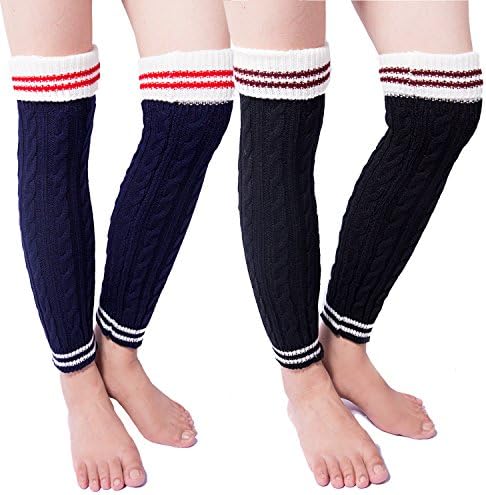 2 Pack of Womens Cable Knit Leg Warmers Knitted Crochet Long Socks (one size, 2 Pair(black+navy))