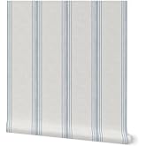Spoonflower Blue Ticking Stripe Peel and Stick Wallpaper | Sample 12" x 24" | Neutral Cottage Simple Traditional | Self-adhesive, removable and renter-friendly