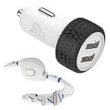 Car Charger, 2 Port USB Car Charger with LED Light + Multi Universal Charger Cable for iPhone 6S Plus 6 Plus 6 SE 5S 4S, Samsung Galaxy S7 S6 Edge, Note 7 5 Tab ,LG G5 ,Nexus 5X 6P, iPad Pro (White)