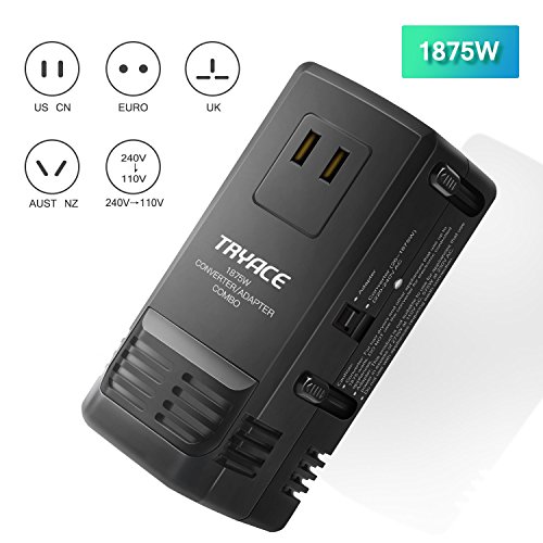 TryAce Mini 1875W Worldwide Travel Converter and Adapter Combo, Set Down 220V to 110V International Voltage Converter for Hair Dryer, All in One Plug Adapter Wall Charge for UK/AU/US/EU - Thumbnail 7