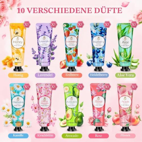 Handcreme Mini Handcreme Set 40 Stück,Kleine Geschenke für Frauen Mini Handcremes 10 Duft für Sehr Trockene Hände,Geschenkset für Kollegen Freundin Geburtstag Adventskalender Weihnachten Valentinstag