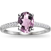GemStar USA Sterling Silver Purple CZ and White Topaz Oval Crown Ring