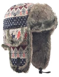 Janey&Rubbins Russian Hat Fur Soviet Ushanka Cossack Winter Cap Earflap Snow Ski Headwear (L, Red/Knitted)