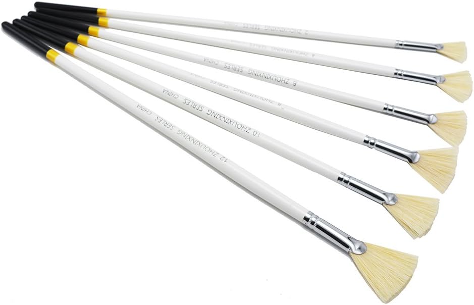 6 Pieces/Set Fan Shape Pig Bristle Hair Paint White Hanging Gold Tail Wood Handle Oil Paint Brush Watercolor Brush