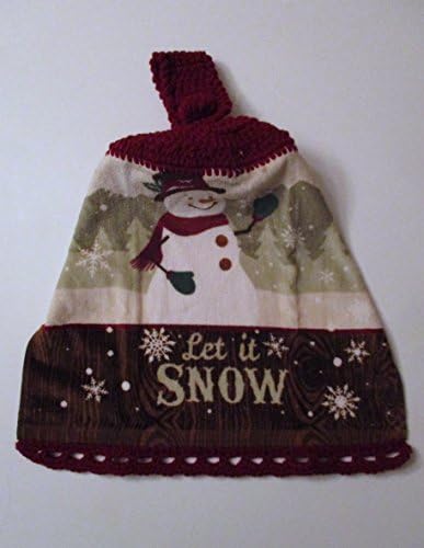 Let It Snow Crochet Top Hanging Kitchen Towel with Snowman