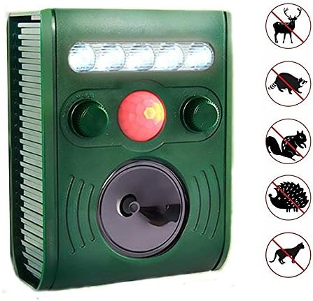 Joyriver Animal Repeller Solar Powered Ultrasonic Bird Repellent with Strobe LED Light to Scare Pigeon Deer Racoon Fox Marten Cat Dog Animal Away PIR Motion Activated Outdoor Pest Control