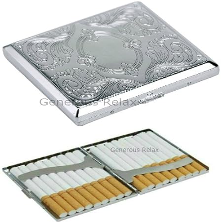 Polish Metall Doppelseitig Zigarettenetui ~ silber Metall Gravur Design, Edelstahl, Ornate Design Cigarette Case, 9.4cm(L) X 