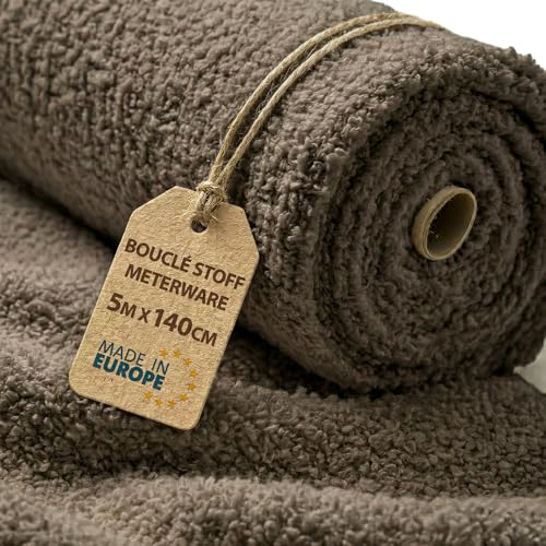 Bouclé Upholstery Fabric 5 m x 140 cm – Fabric by the Metre for Sofas, Fabric for Sofas, Fabric for Sofas Sold by the Metre, Ideal for Cushions, Oeko Tex Cover Brown