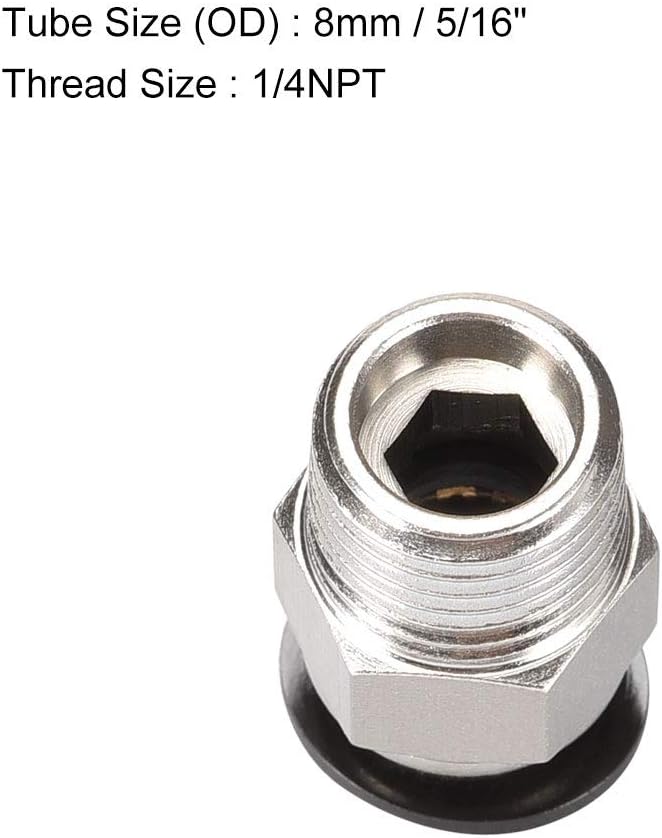sourcing map Straight Pneumatic Push to Quick Connect Fittings 1/4NPT Male X 8mm Tube OD Silver Tone 6pcs - Image 4