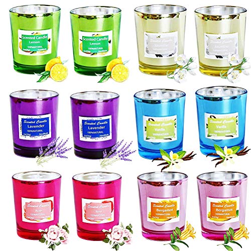 Addbeaut Scented Candles Gift Set, Natural Soy Wax 2 Oz Per Cup Portable Glass Candles Women Gift with Strongly Fragrance Essential Oils for Stress Relief and Aromatherapy – 12 Pack