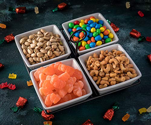 Condiment & Snack Serving Set: 4 White Stoneware Bowls with Metal Display Stand | Perfect for Appetizers, Nuts, and Candy - Thumbnail 3