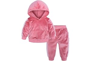 MYGBCPJS Boys Girls 2 Pcs Velvet Sweat Suit Outfits Toddler Kids Long Sleeve Pullover Hoodie + Elastic Waist Sweatpants Set