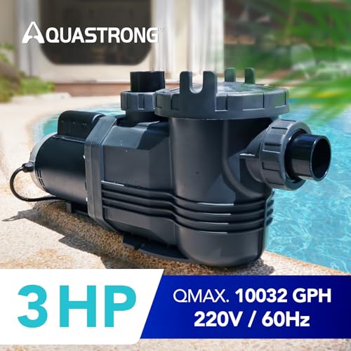 AQUASTRONG In/Above Ground Pool Pump Pure Copper Motor Energy Efficient High Flow Powerful Self Primming Swimming Pool Pumps with Filter Basket, Light Black