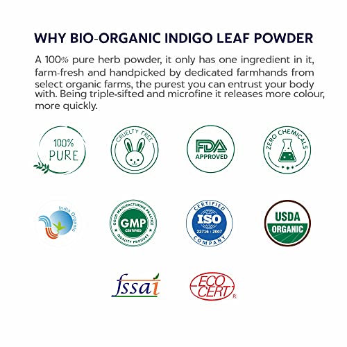 Indus Valley Bio Organic Natural Henna Hair Color Indigo Leaf Powder 400gm| 100% Gray Hair Coverage And Long Lasting Hair Dye | Vegan and Cruelty-Free