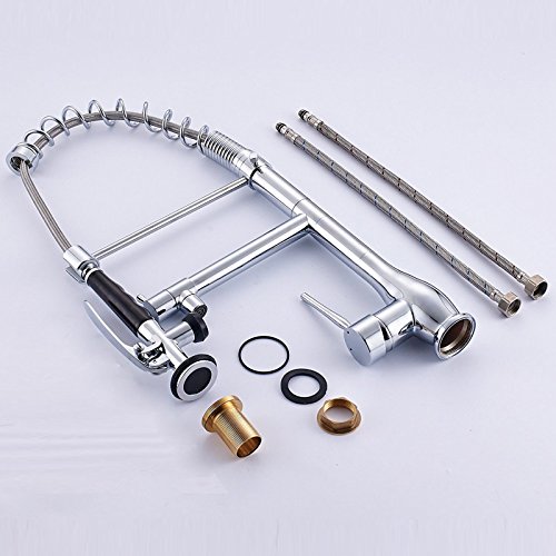 Senlesen Deck Mounted Commercial Style Pre-rinse Spring Kitchen Sink Faucet with Pull Down Sprayer Chrome Polished