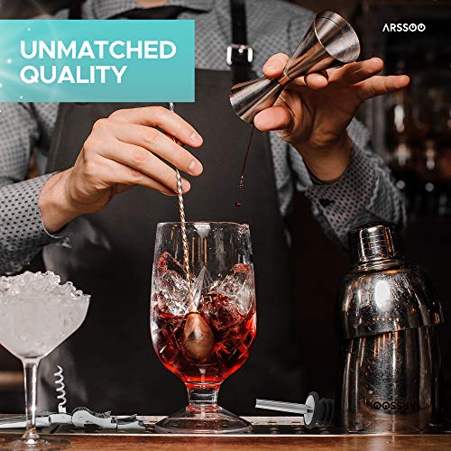 ARSSOO Cocktail-Shaker-Set, Edelstahl, mit 720 ml Martinischaker, 0,85/48,2 g Messbecher, 2 Ausgießer, Rührlöffel und… – Bild 6