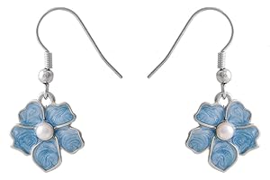 SENFAI Tiny Myosotis Forget Me Not Flower Charm Dangle Earrings Wedding Gift 3 Tone (Purple Gold)