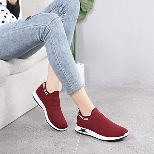 Women's Fashion Sneakers Breathable Sport Shoes Casual Slip On Mesh Breathable Shoes Sport Running Shoes Red