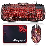 BlueFinger Gaming Keyboard and Mouse Combo,Gaming Mouse and Keyboard, USB Wired Keyboard Mouse Game Set,114 Keys Backlit,3 Color LED Crack Illumination Keyboard Mouse for Game and Work