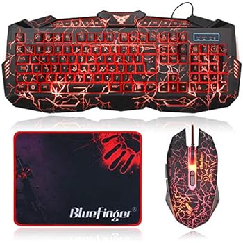BlueFinger Gaming Keyboard and Mouse Combo,Gaming Mouse and Keyboard, USB Wired Keyboard Mouse Game Set,114 Keys Backlit,3 Color LED Crack Illumination Keyboard Mouse for Game and Work