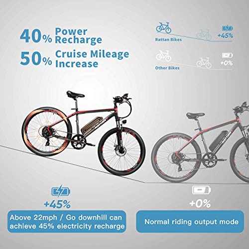Rattan 26 Inch Mountain Electric Bicycle 36V/10.4AH Removable Lithium-ion Battery Electric Bike for Adult Smart IPAS Assisted System 350W E-Bike 7 Speed Shifter - Thumbnail 4