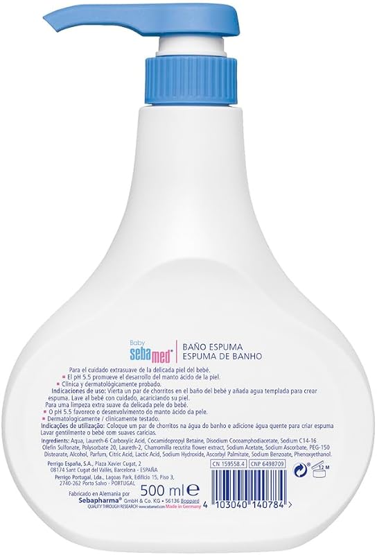 Sebamed baby bath foam 500ml - espuma de banho suave sem sabão para a pele sensível e delicada do bebê, adequada para uso diário