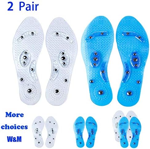 MindInsole Acupressure Magnetic Massaging Insoles - Massage Reflexology Plantar Fasciitis Pain Relief Silicone Insoles with Arch Support for Men and Women (Blue、White, 2 Pair US M:7.5-9.5 W:8-10.5)