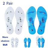 MindInsole Acupressure Magnetic Massaging Insoles - Massage Reflexology Plantar Fasciitis Pain Relief Silicone Insoles with Arch Support for Men and Women (White、Blue, 2 Pair US M:9.5-12.5 W:10.5-12)