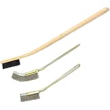 Bonaweite 3 Pack Wooden & Stainless Steel Long Handle Bird Cleaning Brush, Pet Supply Cage Accessory for Parrot Birds