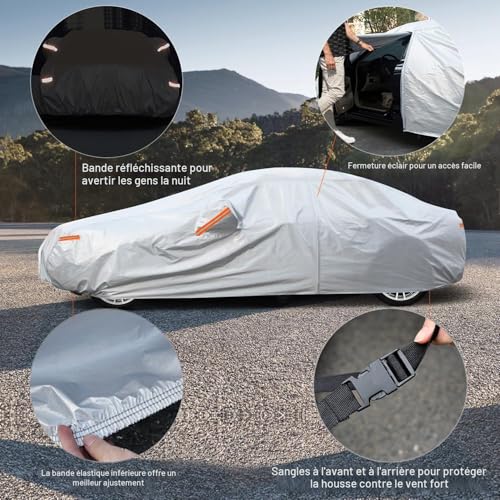 Kayme Waterproof Breathable Car Cover 6 Layers Outdoor Rain Sun Dust Cover with Zip and Cotton Lining for Sedan/Estate 470 to 490 cm, 3XL