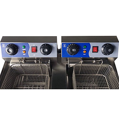 ZXMOTO 20L Commercial Double Deep Fryer Chip Chicken Frying Timer and Drain Stainless Steel