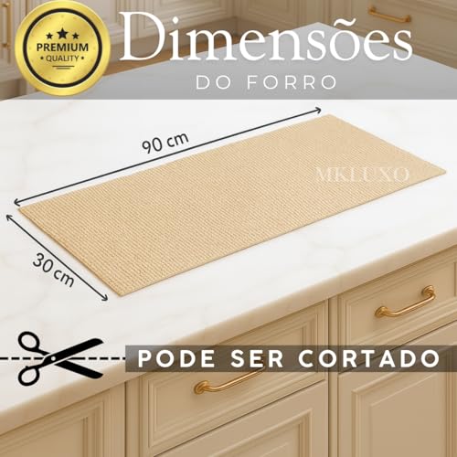 Kit 2 Unidades Forro Protetor para Gaveta de Cozinha Antiderrapante Armario Prateleira Multiuso Dispensa Lavável Recortável Casa Garagem Banheiro Geladeira Fácil de Limpar Mesa (Bege Claro)