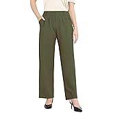 Bamans Dress Pants for Curvy Women Wide Leg Work Business Office High Elastic Waisted Casual Slacks Trousers with Pocket