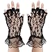 Skeleteen Fingerless Lace Black Gloves - Ladies and Girls Ruffled Lace Finger Free Bridal Wrist Gloves