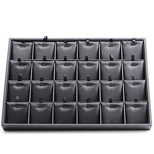 Oirlv Black Leather 24 Grids Inserts Jewelry Tray Pendant Earrings Showcase Display Organizer