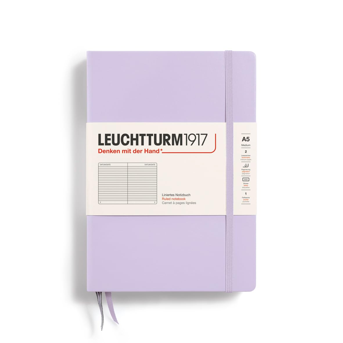 LEUCHTTURM1917 365482 Notebook Medium (A5), Hardcover, 251 Numbered Pages, Lilac, Ruled