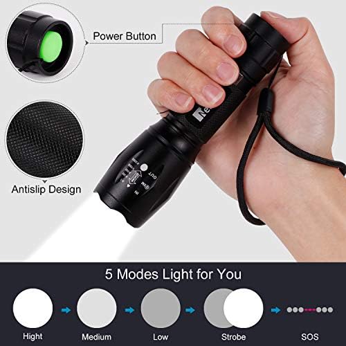 Linterna LED Recargable 2000Lumen Alta Potencia T6 de enfoque ajustable portátil resistente al agua Camping linterna 5 Modo de luz, 2 x Batería incluidas,Carga USB[Clase de eficiencia energética A]