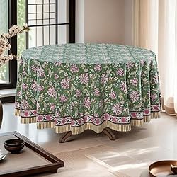 Ridhi Hunter Green 100% Cotton Round 120 Tablecloth
