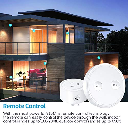 LoraTap Mini Remote Control Outlet Plug Adapter with Remote, 656ft Range Wireless Light Switch for Household Appliances, No Hub Required, 10A/1100W, White, 5 Years Warranty