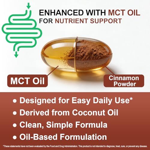 Ceylon Cinnamon Softgels with MCT Oil – Premium Botanical Bark Extract for Daily Wellness Support – High Absorption Formula – Non-GMO, Gluten-Free & Soy-Free – 120 Softgels